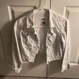 Cropped white denim jacket